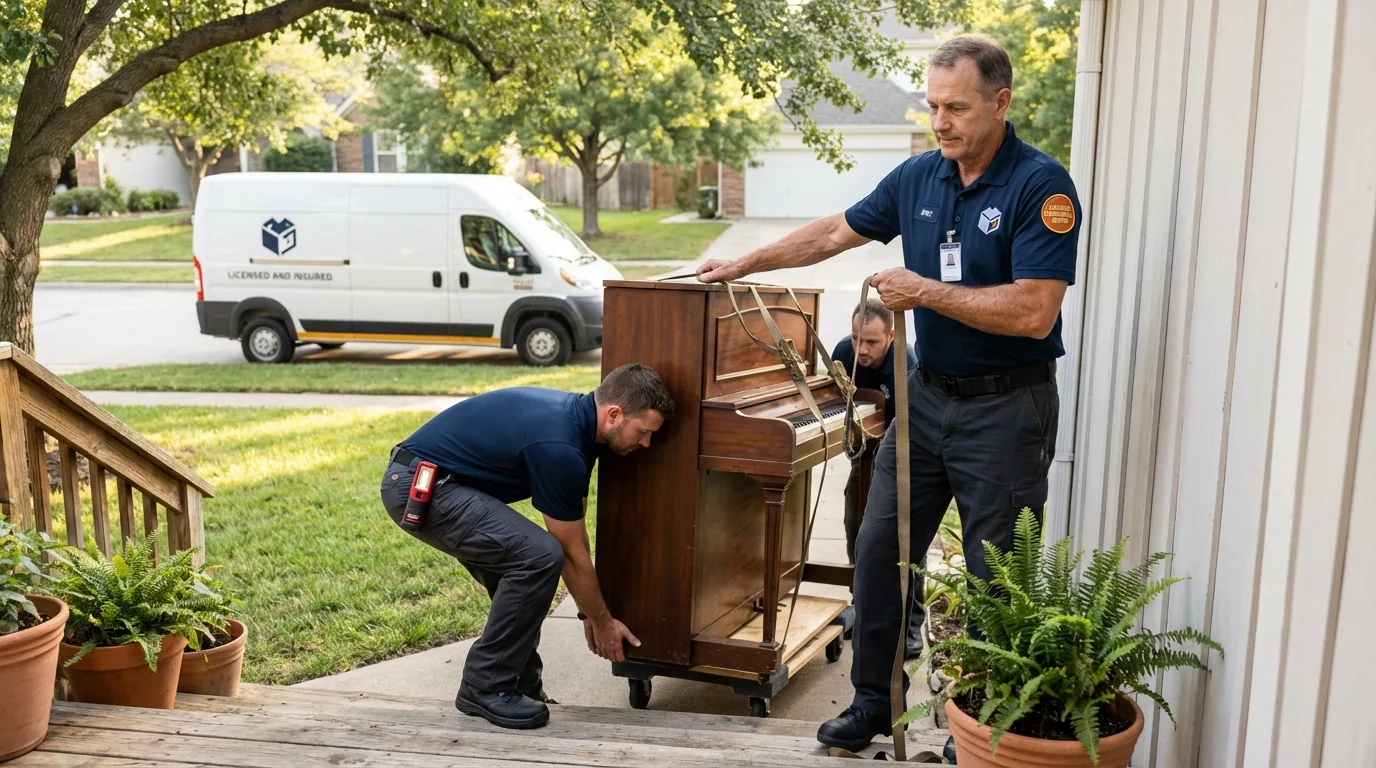 Licensed piano movers securing grand piano in Brookville, PA
