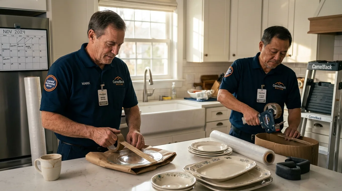 Professional crew packing kitchen dishware in Brookville, PA